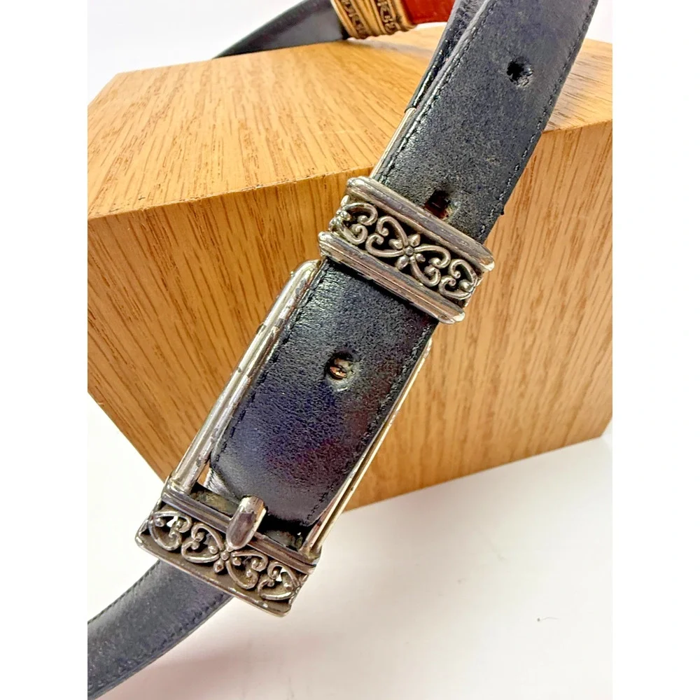 Reversible Leather Belt Red Black Swivel Buckle Silver Hardware Adjustable